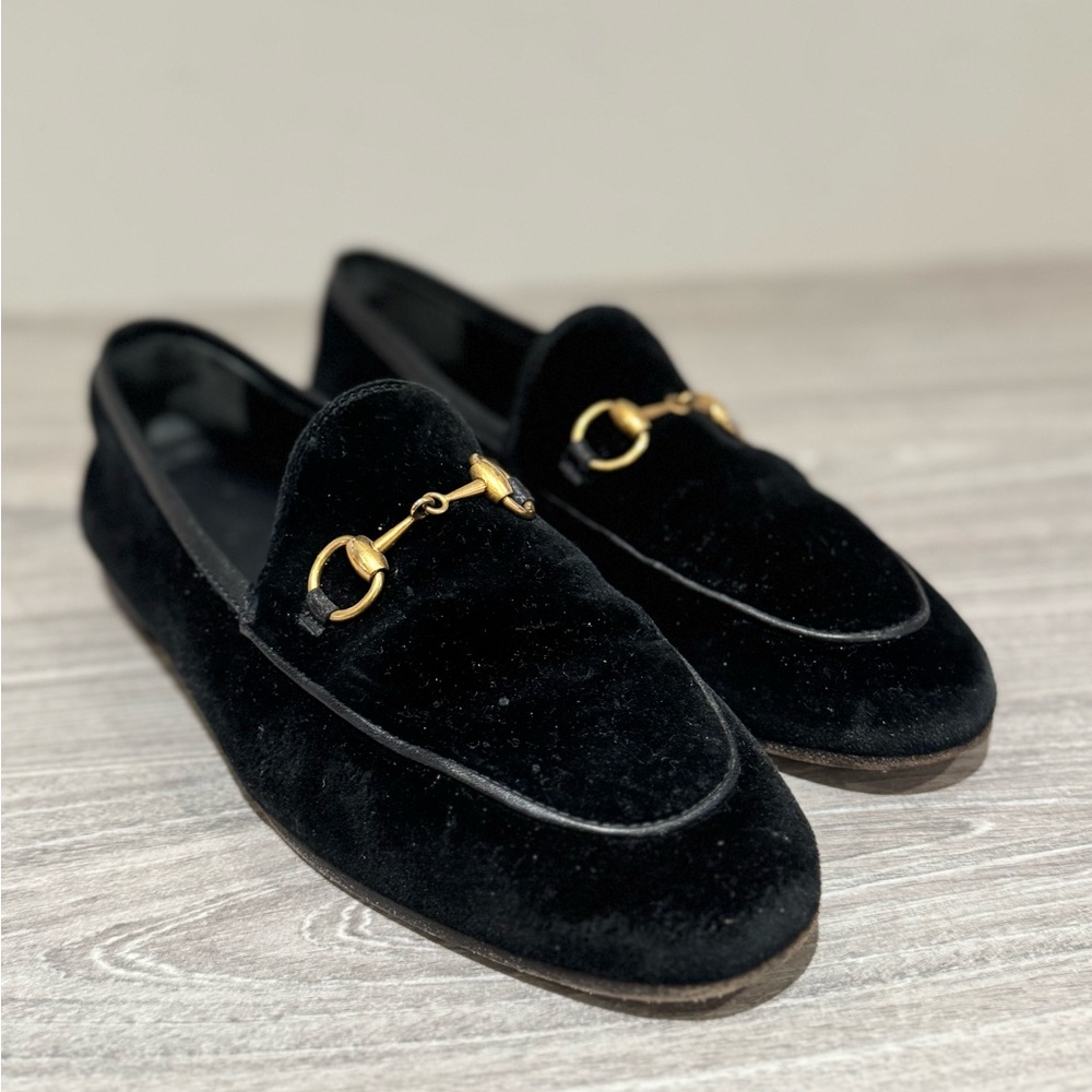 Women’s Gucci Black Loafers with Gold Detail
